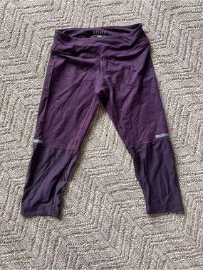 NOBULL Girls Deep Purple Capri Leggings with Reflective Accents